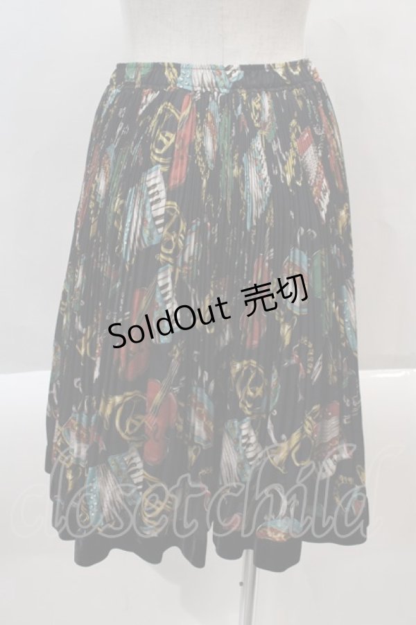 画像2: Jane Marple /楽器柄アコーディオンプリーツスカート M クロ I-24-08-24-087-JM-SK-OW-ZT133 (2)