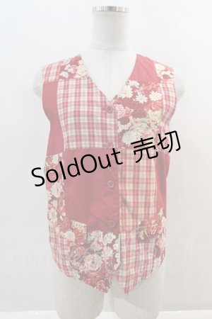 画像: PINK HOUSE / フラワーチェックパッチワークベスト  赤 I-24-08-24-109-LO-TO-HD-ZT113
