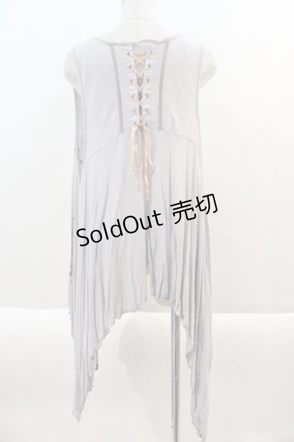 画像2: Ozz Croce / 後ろ編み下げ&裾ラメプリントジレ  グレーＸ黒Ｘピンク I-24-08-30-043-OO-TO-HD-ZT115 (2)