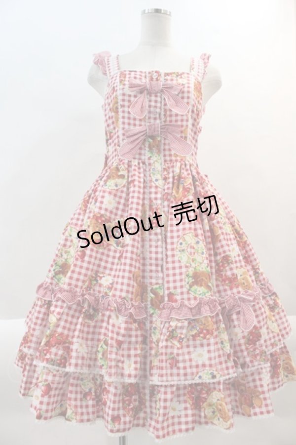 画像1: metamorphose / Gingham fruits tart フリルジャンパースカート 1 赤 I-24-08-30-057-ME-OP-HD-ZI (1)