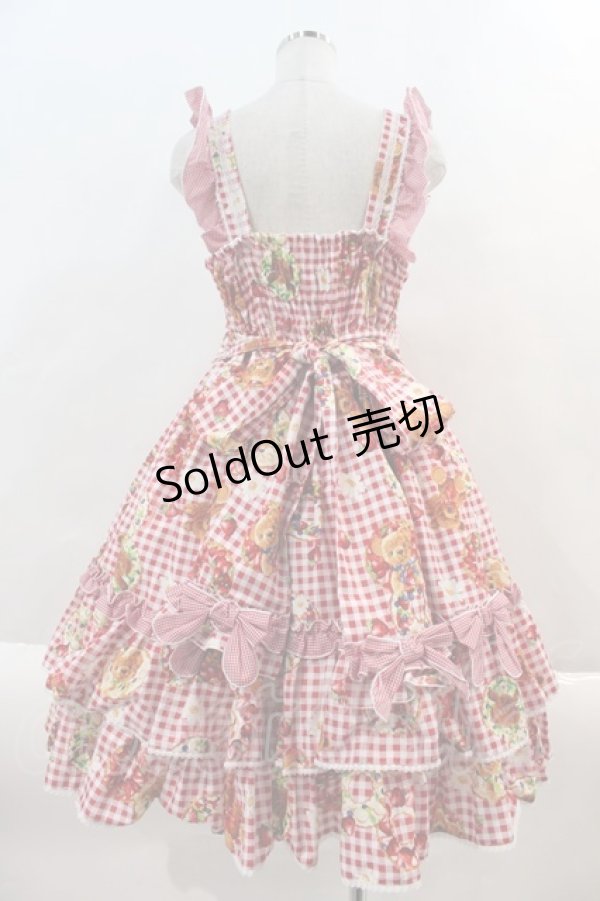 画像2: metamorphose / Gingham fruits tart フリルジャンパースカート 1 赤 I-24-08-30-057-ME-OP-HD-ZI (2)