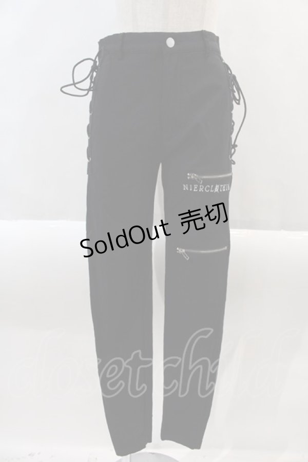 画像1: NieR Clothing / 高品質SIDE BRAID×2FAKE ZIP STYLISH PANTS  ブラック I-24-08-30-062-PU-PA-HD-ZI (1)
