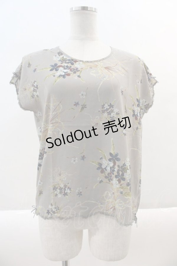 画像1: KANEKO ISAO / すみれブーケ半袖ブラウス  グレー I-24-08-30-107-EL-BL-HD-ZT416 (1)