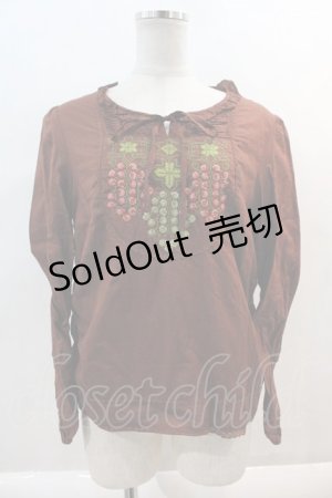 画像: PINK HOUSE / ぶどう刺繍ブラウス  ブラウン I-24-09-05-055-LO-BL-HD-ZT040