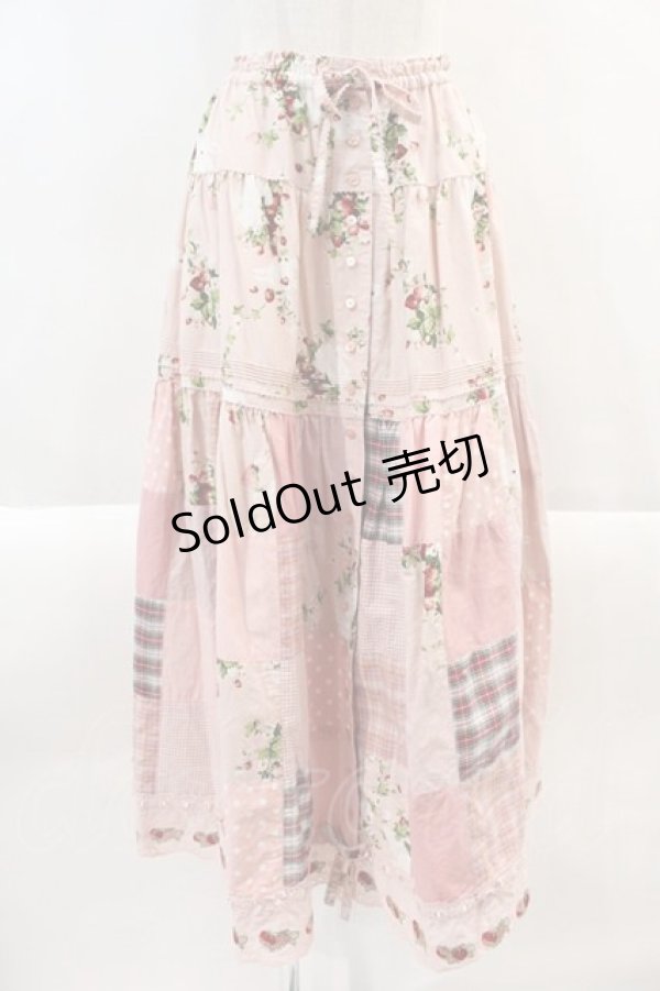 画像1: PINK HOUSE / 野いちごの森プリントパッチワークスカート  ピンク I-24-09-05-044-LO-SK-HD-OS (1)