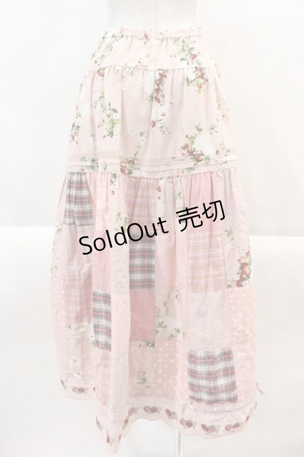 画像2: PINK HOUSE / 野いちごの森プリントパッチワークスカート  ピンク I-24-09-05-044-LO-SK-HD-OS (2)