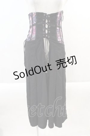 画像: Qutie Frash / ダブルZIP鶴オーバースカートコルセット  黒Ｘパープル I-24-09-12-092-QU-SK-HD-ZI