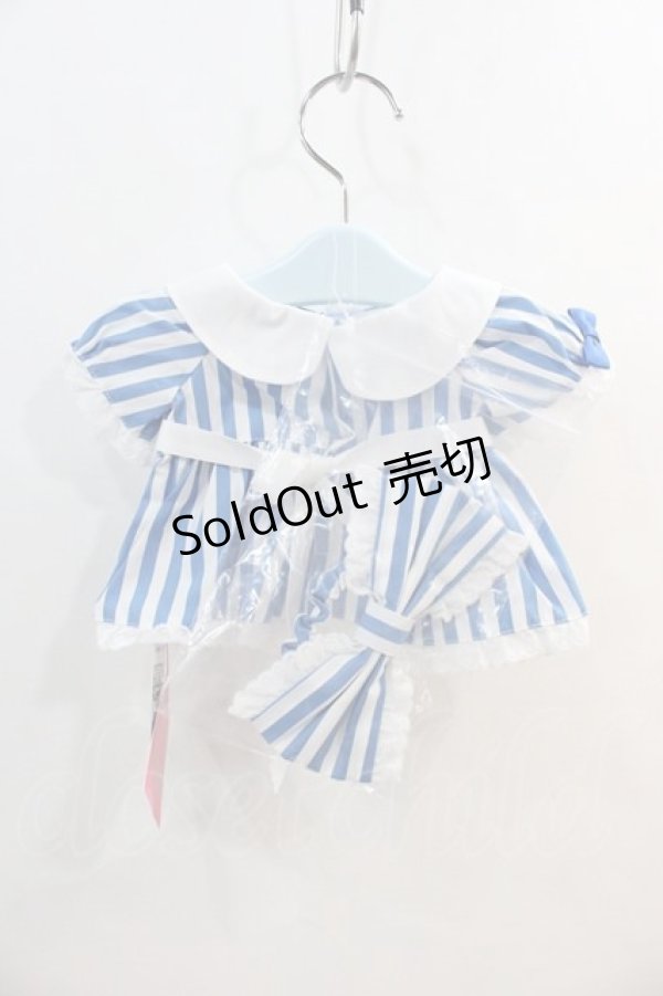 画像2: Angelic Pretty / リリカルバニーストライプダイナーウェアSet  青 I-24-09-12-120-AP-ZA-HD-ZT-K015 (2)
