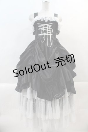 画像: ATELIER PIERROT / ロングバッスルジャンパースカート  黒Ｘ白 I-24-09-16-079-EL-OP-HD-ZI