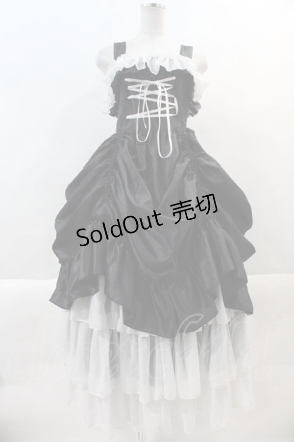 画像1: ATELIER PIERROT / ロングバッスルジャンパースカート  黒Ｘ白 I-24-09-16-079-EL-OP-HD-ZI (1)