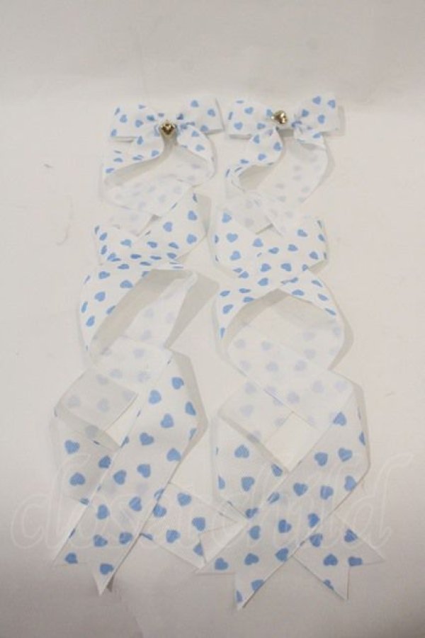 画像1: LOTUS ribbon / ACC ハート柄リボンバレッタ  白Ｘ青 I-24-10-05-122-EL-AC-HD-ZT437 (1)