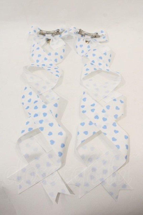 画像2: LOTUS ribbon / ACC ハート柄リボンバレッタ  白Ｘ青 I-24-10-05-122-EL-AC-HD-ZT437 (2)