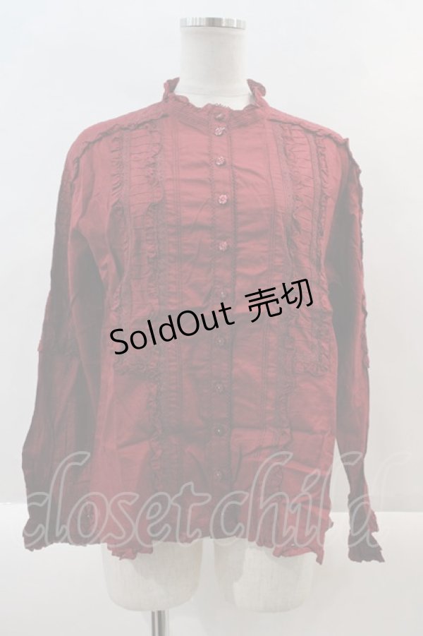 画像1: PINK HOUSE / ピンタックフリルブラウス  赤 I-24-10-12-008-LO-BL-HD-ZS (1)