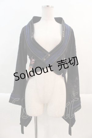 画像: Ozz oneste / 扇柄着物袖ボレロ  黒ｘ青 I-24-10-24-024-OO-TO-HD-ZS