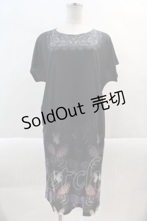 画像: abilletage / Tシャツワンピースバタフライ  黒 I-24-10-29-036-GO-OP-HD-ZT336
