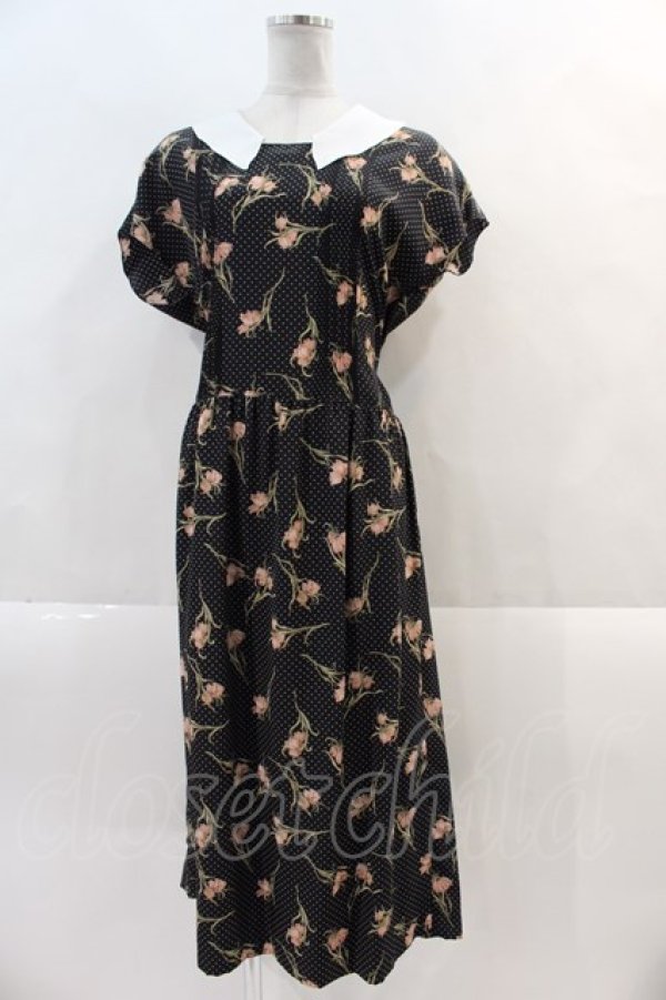 ❤️インゲボルグ INGEBORG チューリップ ワンピース 美品 INGEBORG / チューリップドットワンピース 黒X白Xピンク I-24
