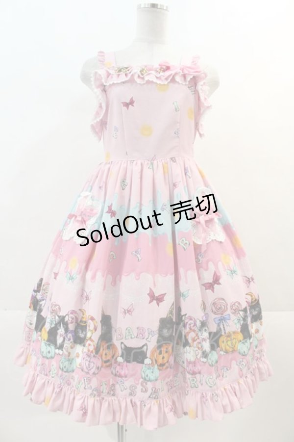 画像1: BABY,THE STARS SHINE BRIGHT / Soiree Au Chat Noir柄お星さまジャンパースカート  ピンク I-24-11-24-053-BA-OP-HD-ZY (1)