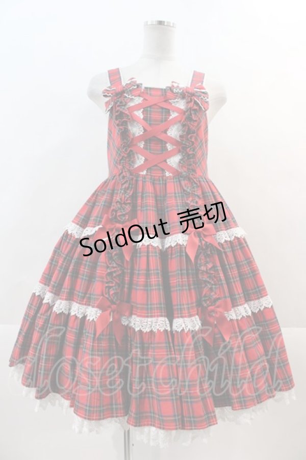 画像1: Angelic Pretty / タータンチェック肩リボンジャンパースカート  赤チェック I-24-11-24-055-AP-OP-HD-ZI (1)
