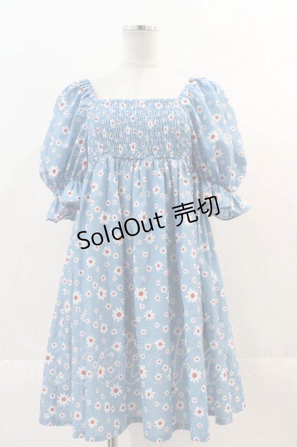 画像1: Candy Stripper / TINY DAISY PUFF SLEEVE DRESS  青 I-24-11-24-081-PU-OP-HD-ZT329 (1)