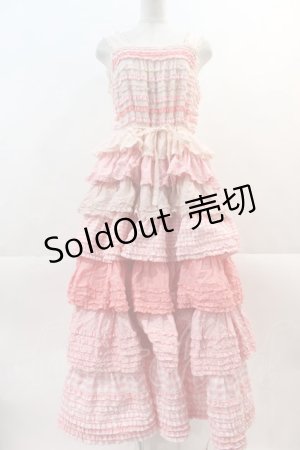 画像: PINK HOUSE / 配色フリル使いキャミソールワンピース  ピンク I-24-12-07-079-LO-OP-HD-ZS