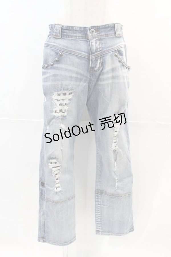 画像1: ALGONQUINS / クラッシュデザインデニムパンツ  青デニム I-24-12-13-118-AL-PA-HD-ZI (1)