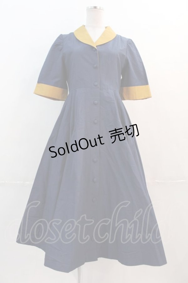 画像1: Perla nell' ostrica / 半袖シャツワンピース  ネイビーＸイエロー I-24-12-20-069-EL-OP-HD-ZT447 (1)