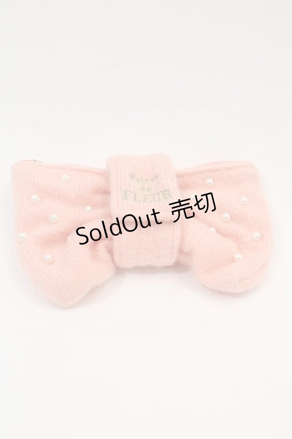 画像1: 【SALE】Maison de FLEUR / G パールリボンニットポーチ  ピンクｘ白 I-24-12-20-118-LO-ZA-HD-ZTK015 (1)