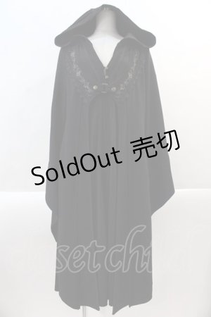 画像: Ozz oneste / ローズクロス刺繍ボレロ重ね風デザインロングフードカーディガン  黒 I-24-12-22-037-OO-TO-HD-ZS