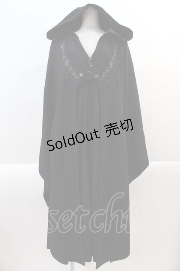 画像1: Ozz oneste / ローズクロス刺繍ボレロ重ね風デザインロングフードカーディガン  黒 I-24-12-22-037-OO-TO-HD-ZS (1)