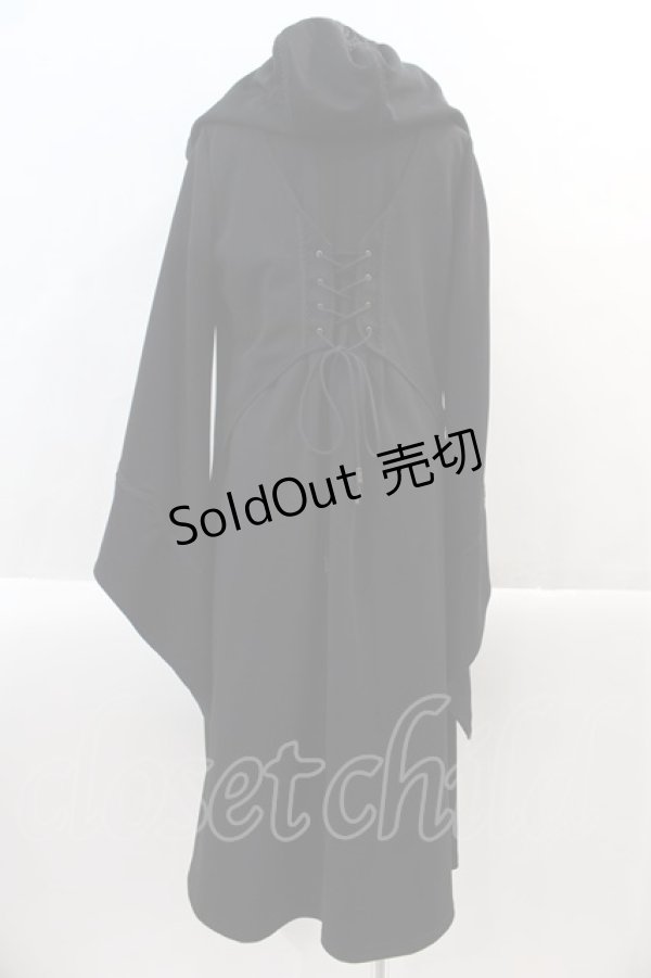 画像2: Ozz oneste / ローズクロス刺繍ボレロ重ね風デザインロングフードカーディガン  黒 I-24-12-22-037-OO-TO-HD-ZS (2)