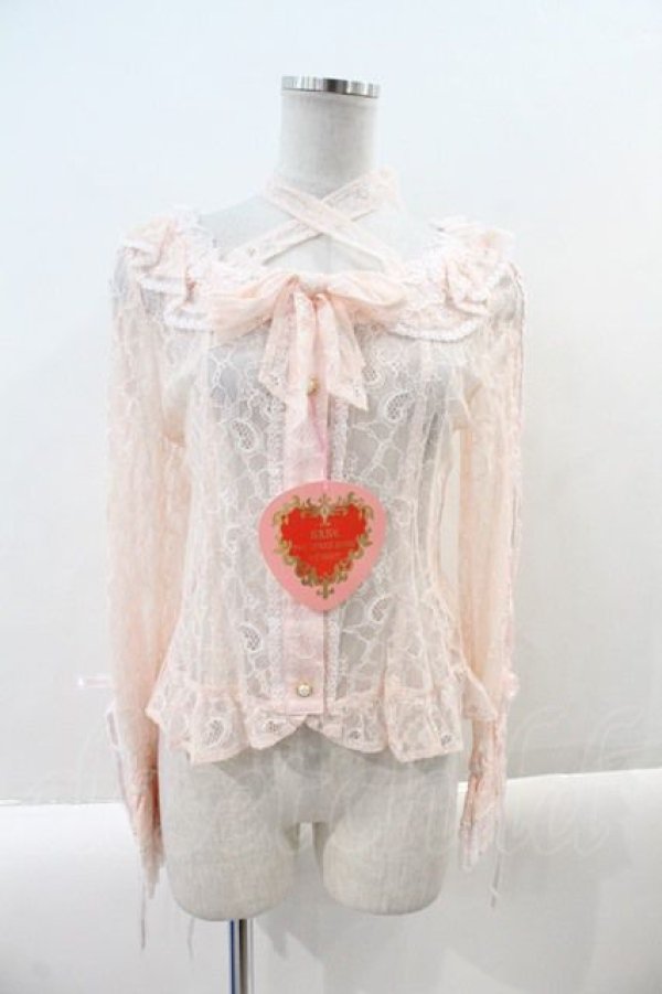 画像1: BABY,THE STARS SHINE BRIGHT / Be My Valentine お花レースアップブラウス  ピンク I-24-12-27-020-BA-BL-HD-OS (1)