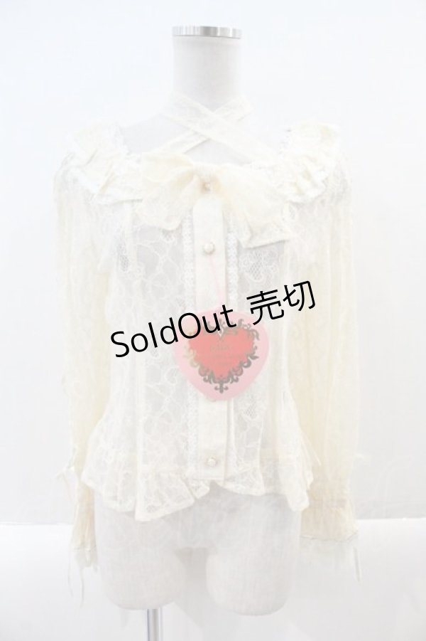 画像1: BABY,THE STARS SHINE BRIGHT / Be My Valentine お花レースアップブラウス  生成り I-24-12-27-025-BA-BL-HD-OS (1)