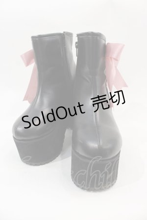 画像: DearMyLove / Satin Ribbon Wedge Boots 22.5CM 黒Ｘピンク I-25-01-05-124-EL-SH-HD-ZT-K002