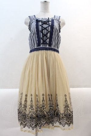 画像: axes femme / 裾刺繍チュールワンピース M ブルー×ベージュ I-25-01-10-066-AX-OP-HD-ZT375