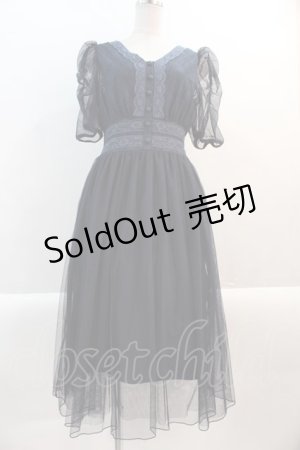 画像: axes femme / マトン袖チュールレースワンピース M 紺 I-25-01-10-073-AX-OP-SZ-ZT022