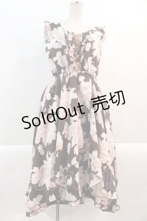 画像: axes femme / フラワーブーケノースリーブワンピース M ブラウン I-25-01-10-082-AX-OP-HD-ZT375