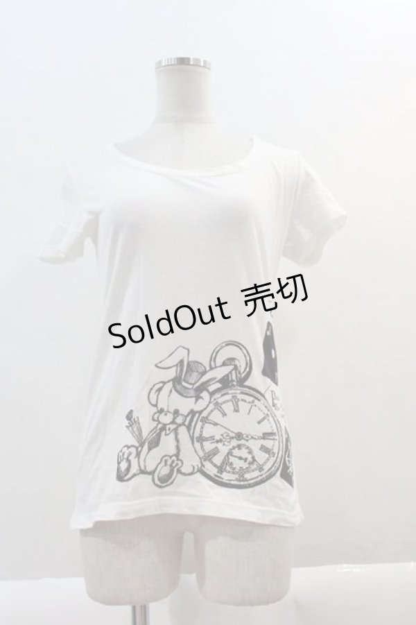 画像1: PEACE NOW / うさぎさん時計プリントTシャツ  白Ｘ黒 I-25-01-18-024-PU-TO-HD-ZI (1)