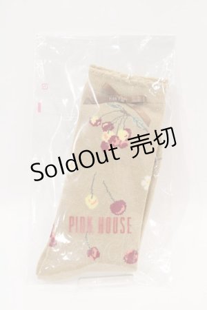 画像: PINK HOUSE / 野ばらとチェリー柄ソックス  ブラウン I-25-01-20-030-LO-ZA-HD-ZI