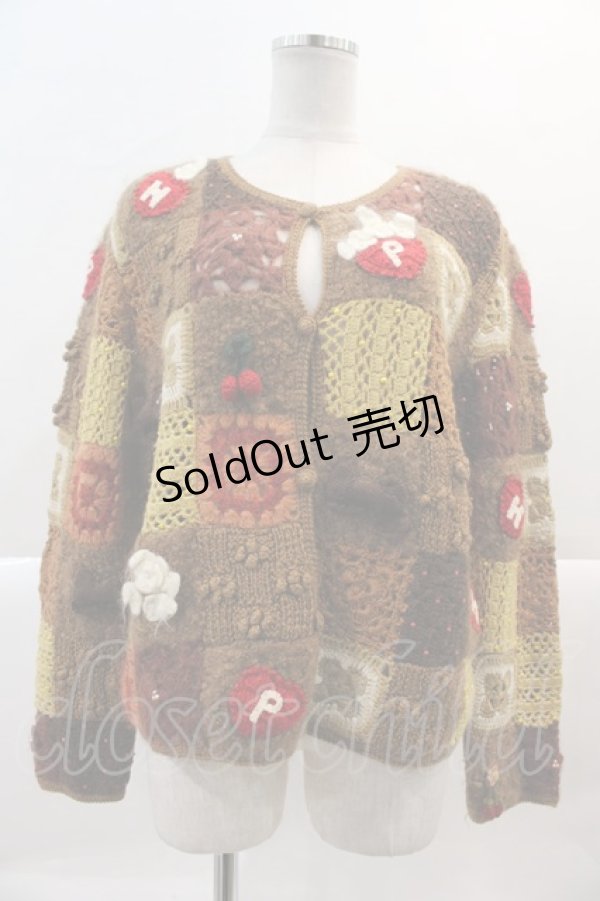 画像1: PINK HOUSE / パッチワークニットカーディガン  ブラウン I-25-01-26-023-LO-TO-HD-ZT031 (1)