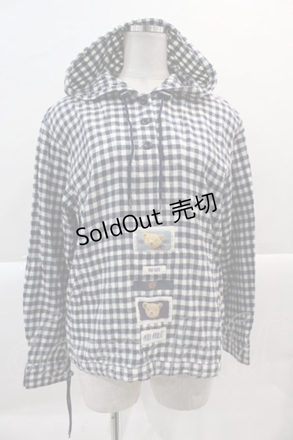 画像1: PINK HOUSE / ギンガムチェックかおくまワッペンフードトップス  ネイビー I-25-01-26-028-LO-TO-HD-ZY (1)