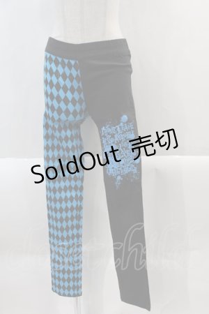 画像: ALGONQUINS / ダイヤ&英字2カラーレギンスパンツ  黒Ｘ青 I-25-02-04-122-AL-PA-HD-ZI