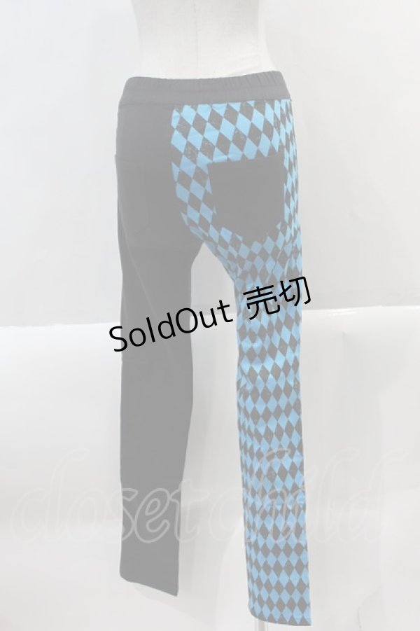 画像2: ALGONQUINS / ダイヤ&英字2カラーレギンスパンツ  黒Ｘ青 I-25-02-04-122-AL-PA-HD-ZI (2)