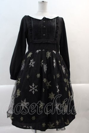 画像: axes femme / 雪の結晶ラメ刺繍長袖ワンピース  黒Ｘゴールド I-25-02-07-065-AX-OP-HD-ZI