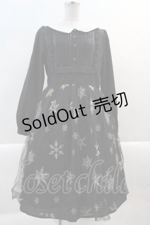 画像: axes femme / 雪の結晶ラメ刺繍長袖ワンピース  黒Ｘゴールド I-25-02-07-065-AX-OP-HD-OS