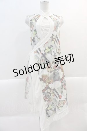画像: Ozz oneste / 扇和花プリントチャイナワンピース  白ｘ黒ｘピンク I-25-02-07-089-OO-OP-HD-ZS