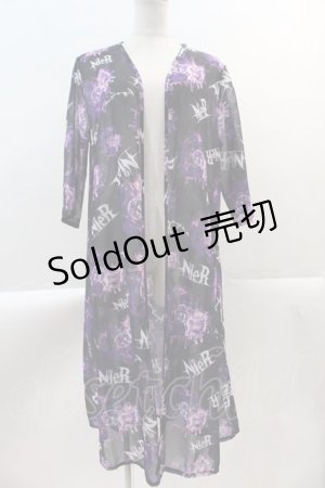 画像: NieR Clothing / 総柄ロング丈羽織  ブラック×パープル I-25-02-09-019-PU-TO-HD-ZI