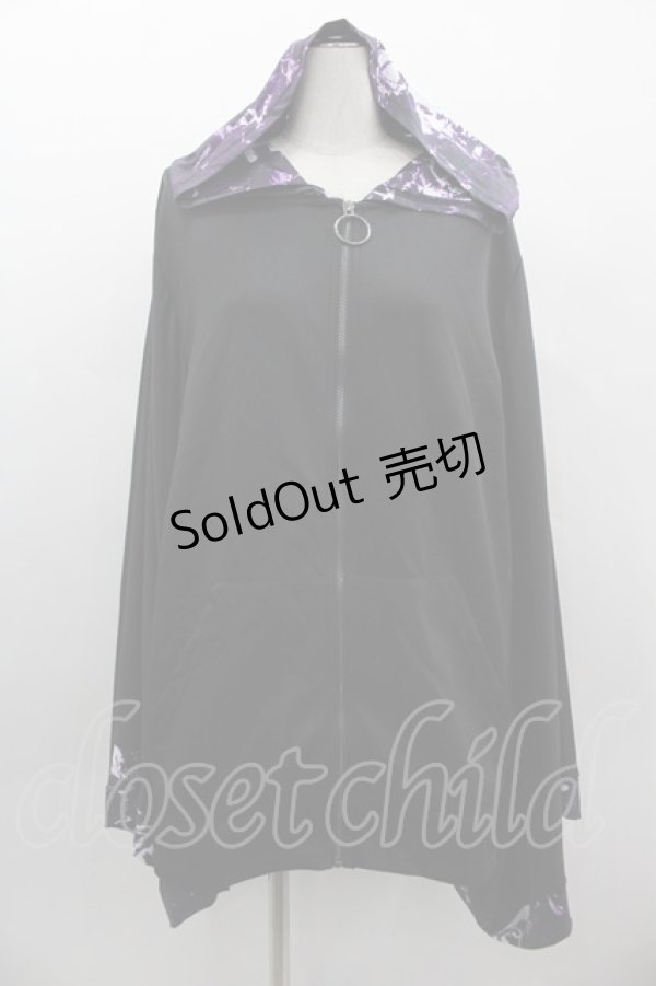 画像1: NieR Clothing / 総柄フード着物袖パーカー  黒Ｘ紫 I-25-03-05-025-PU-TO-HD-ZI (1)