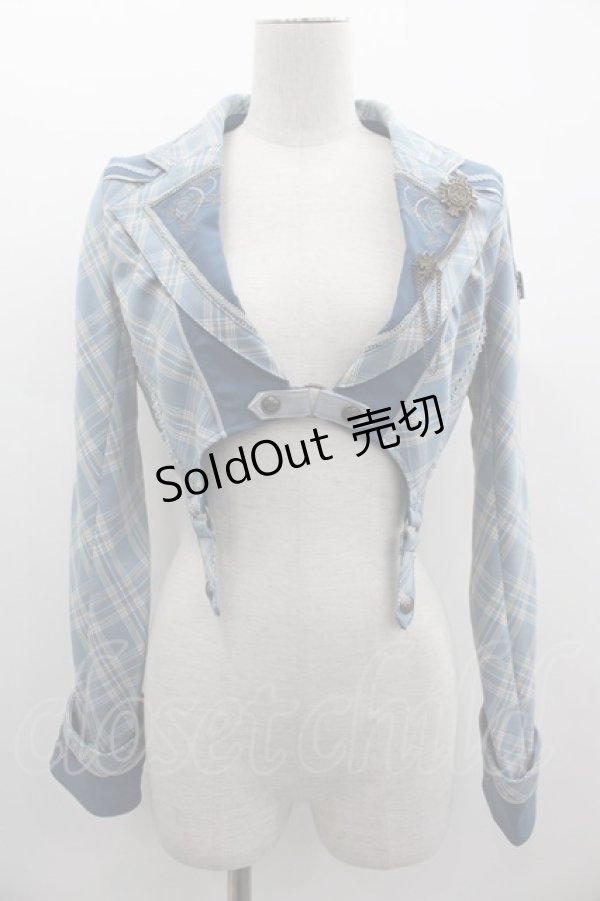 画像1: OZZ ANGELO / 薔薇刺繍チェックショートジャケット  青チェック I-25-03-05-039-OO-JA-HD-ZI (1)