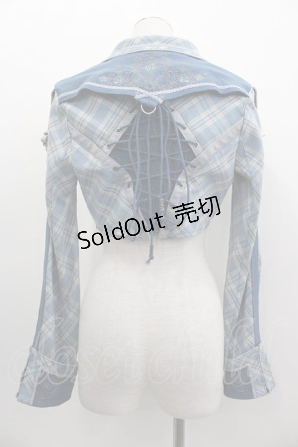 画像2: OZZ ANGELO / 薔薇刺繍チェックショートジャケット  青チェック I-25-03-05-039-OO-JA-HD-ZI (2)