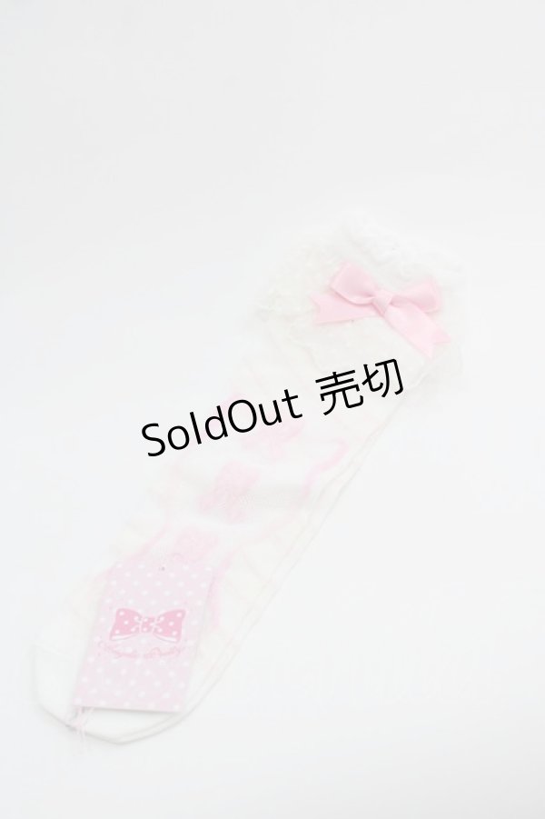 画像1: Angelic Pretty / Candy Ribbon ストライプクルー丈ソックス  白 I-25-03-08-061-AP-ZA-HD-ZI (1)